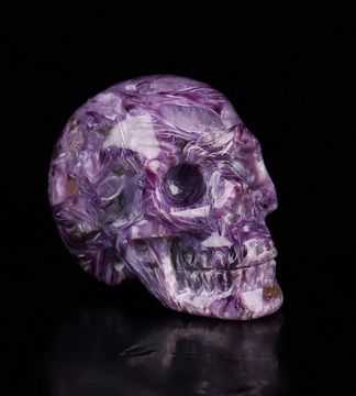 Gemstone 0.7" Russian Charoite Hand Carved Crystal Skull, Realistic, Crystal Healing
