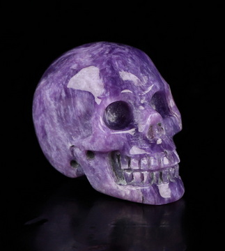 Gemstone 0.7" Russian Charoite Hand Carved Crystal Skull, Realistic, Crystal Healing