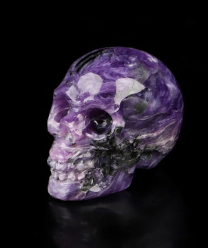 Gemstone 0.7" Russian Charoite Hand Carved Crystal Skull, Realistic, Crystal Healing