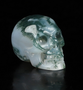 0.7" Green Moss Agate Hand Carved Crystal Skull, Realistic, Crystal Healing