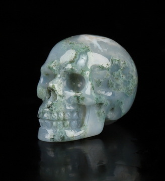 0.7" Green Moss Agate Hand Carved Crystal Skull, Realistic, Crystal Healing