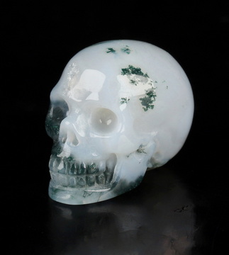 0.7" Green Moss Agate Hand Carved Crystal Skull, Realistic, Crystal Healing