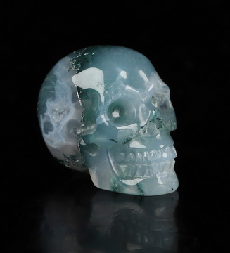 0.7" Green Moss Agate Hand Carved Crystal Skull, Realistic, Crystal Healing