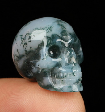0.7" Green Moss Agate Hand Carved Crystal Skull, Realistic, Crystal Healing