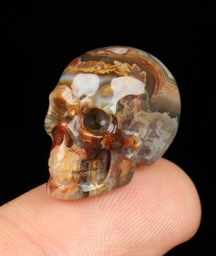 Gemstone 0.7" Red Crazy Lace Agate Hand Carved Crystal Skull, Realistic, Crystal Healing