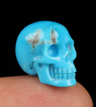 Gemstone 0.6" American Turquoise Hand Carved Crystal Skull, Realistic, Crystal Healing