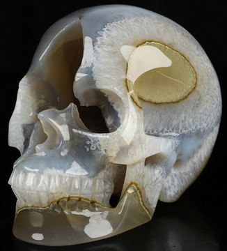 5.1" Agate Geode Hand Carved Crystal Skull, Realistic, Crystal Healing