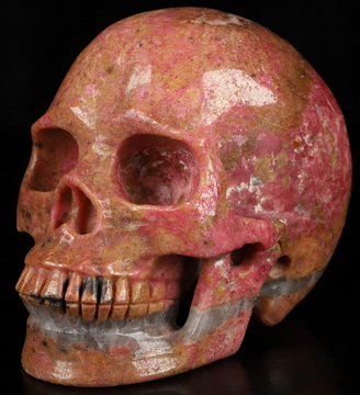 5.0" Pink & Black Rhodonite Hand Carved Crystal Skull, Realistic, Crystal Healing