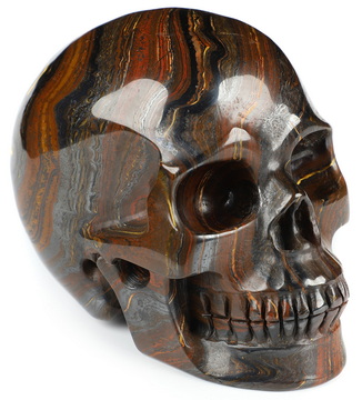 3.9" Colorful Tiger Iron Eye Hand Carved Crystal Skull, Realistic, Crystal Healing