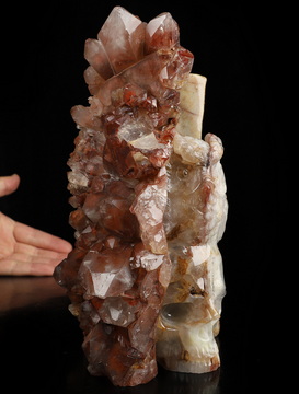 7.3" Red Quartz Hand Carved Crystal Skull Fine Art Sculpture, Crystal Healing