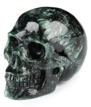 1.8" Seraphinite Hand Carved Crystal Skull, Realistic, Crystal Healing