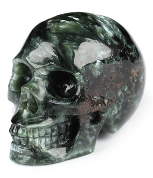 1.8" Seraphinite Hand Carved Crystal Skull, Realistic, Crystal Healing