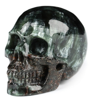 1.8" Seraphinite Hand Carved Crystal Skull, Realistic, Crystal Healing