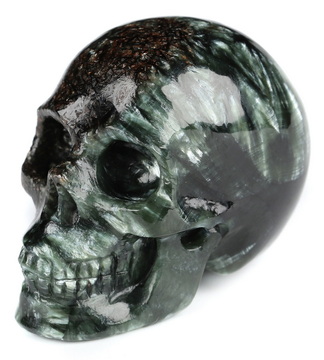 1.8" Seraphinite Hand Carved Crystal Skull, Realistic, Crystal Healing