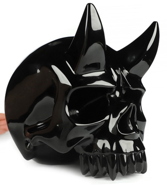 8.0" Black Obsidian Hand Carved Crystal Skull Fine Art Sculpture, Crystal Healing
