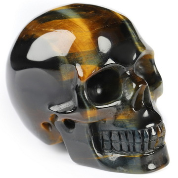 Gemstone 2.0" Blue & Gold Tiger's Eye Hand Carved Crystal Skull, Realistic, Crystal Healing