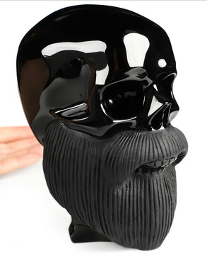 The Wise Old Man, 5.9" Black Obsidian Hand Carved Crystal Skull Fine Art Sculpture