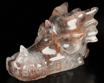 5.1" Fire Quartz Hand Carved Crystal Dragon Skull Sculpture, Crystal Healing