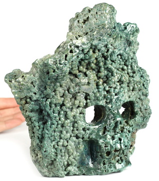 6.3" Green Grape Agate Hand Carved Crystal Skull Fine Art Sculpture, Crystal Healing
