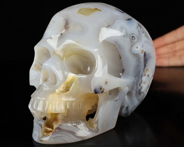 Lifesized 6.1" Banded Agate Hand Carved Crystal Skull, Realistic, Crystal Healing