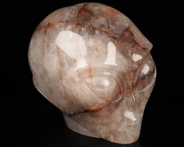 4.0" Fire Quartz Star Being Female Alien Crystal Skull Companion, Hand Carved Gemstone Fine Art Sculpture, Reiki Healing Stone Statue