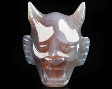 4.3" Premium Brazilian Agate Hand Carved Crystal Mask of Hannya Fine Art Sculpture, Crystal Healing