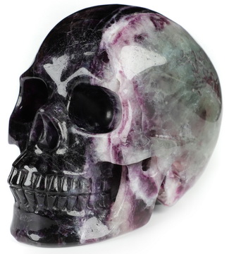 5.1" Fluorite Hand Carved Crystal Skull, Realistic, Crystal Healing