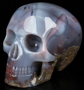 Gemstone 5.1" Mozambique Agate Hand Carved Mitchell-Hedges Crystal Skull Replica Sculpture, Crystal Healing