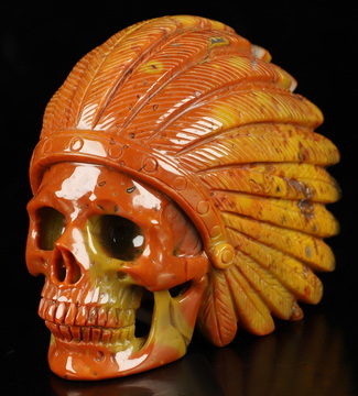 3.0" Empire Red Agate Hand Carved Crystal Indian Skull Sculpture, Crystal Healing