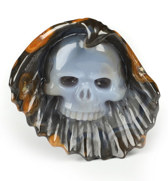 1.9" Empire Red Agate Hand Carved Crystal Skull Fine Art Sculpture, Crystal Healing