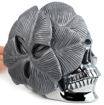 6.1" Frosted Tera-hertz Hand Carved Crystal Skull and Flower Fine Art Sculpture, Crystal Healing
