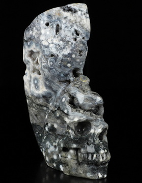 4.7" Ocean Jasper Hand Carved Crystal Skull Fine Art Sculpture, Crystal Healing