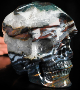 5.5" Bloodstone Hand Carved Beret Crystal Skull Fine Art Sculpture, Crystal Healing