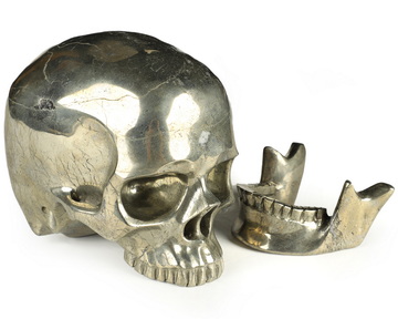 5.9" Pyrite Hand Carved Detachable Crystal Skull Sculpture, Crystal Healing