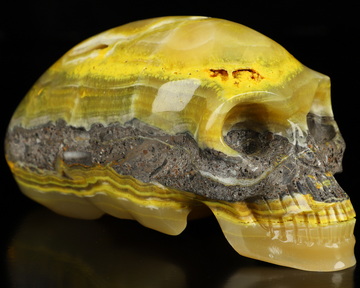 Gemstone 6.1" Bumble Bee Jasper Hand Carved Crystal Elongated Mayan Alien Skull Sculpture, Crystal Healing