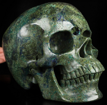 Lifesized 6.9" Azurite and Malachite Hand Carved Crystal Skull, Super Realistic, Crystal Healing