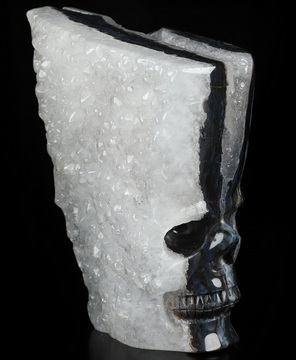 4.6" Black Zebra Agate Hand Carved Crystal Skull Fine Art Sculpture, Crystal Healing