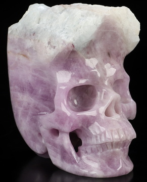 Gemstone 3.8" Kunzite and Aquamarine Hand Carved Crystal Skull Fine Art Sculpture, Crystal Healing