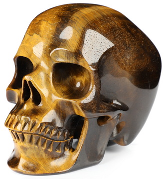 5.1" Flash Gold Tiger's Eye Hand Carved Crystal Skull, Super Realistic, Crystal Healing