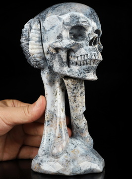 7.9" Flower Agate Hand Carved Crystal Skull Fine Art Sculpture, Crystal Healing