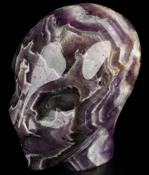 4.1" Dream Chevron Amethyst Hand Carved Fairy Elf Alien Crystal Skull Companion Sculpture, Crystal Healing