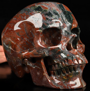 Lifesized 6.9" Indian Agate Hand Carved Crystal Skull, Super Realistic, Crystal Healing