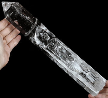11.8" Quartz Rock Crystal Hand Carved Crystal Skeleton Sculpture, Crystal Healing