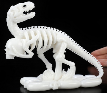 7.2" White Jade Hand Carved Dinosaur and Crystal Skull Fine Art Sculpture, Crystal Healing