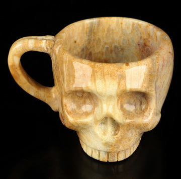 3.0" Coral Fossil Hand Carved Crystal Skull Espresso Cup, 2 OZ, Crystal Healing