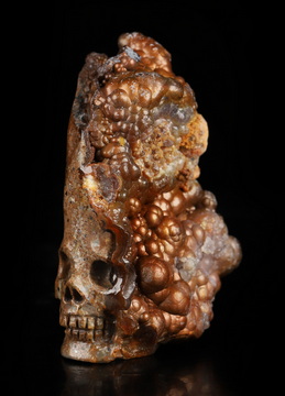 1.8" Fire Agate Hand Carved Crystal Skull Fine Art Sculpture, Crystal Healing