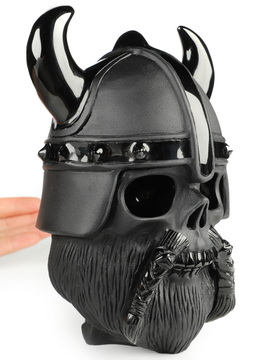 Viking Skull, 6.8" Black Obsidian Hand Carved Crystal Skull Fine Art Sculpture, Crystal Healing