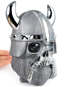 Viking Skull 6.8" Frosted Tera-hertz Hand Carved Crystal Skull Fine Art Sculpture, Crystal Healing