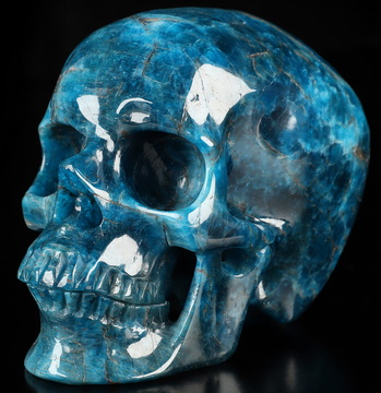 4.7" Blue Apatite Hand Carved Crystal Skull, Super Realistic, Crystal Healing