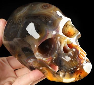 5.0" Premium Brazilian Agate Hand Carved Crystal Skull, Super Realistic, Crystal Healing